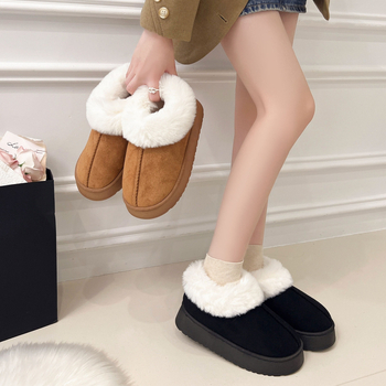 Moteriški žieminiai PU batai su dirbtiniu kailiu, anti-slydimo gumos padas, slip-on, platforma 3–5 cm