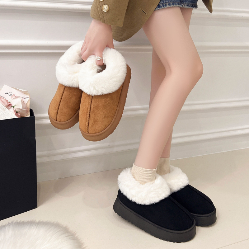 Moteriški žieminiai PU batai su dirbtiniu kailiu, anti-slydimo gumos padas, slip-on, platforma 3–5 cm