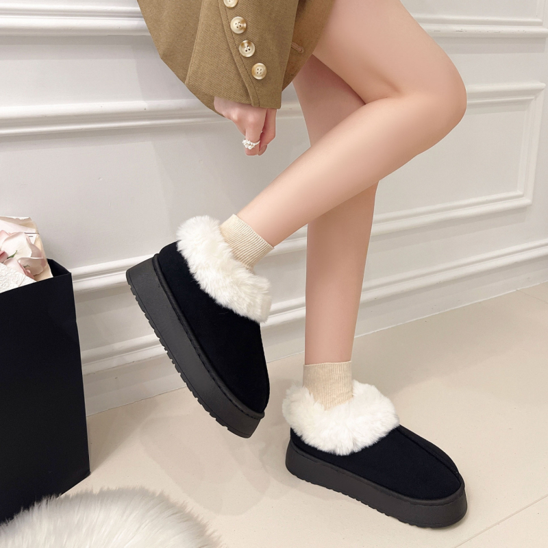 Moteriški žieminiai PU batai su dirbtiniu kailiu, anti-slydimo gumos padas, slip-on, platforma 3–5 cm