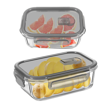 Stačiakampė stiklinė pietų dėžutė su ventiliacijos anga ir sandariu dangčiu, tinkama mikrobangų krosnyje