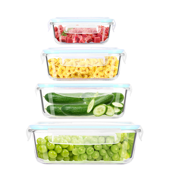 Stačiakampė stiklinė pietų dėžutė su ventiliacijos anga ir sandariu dangčiu, tinkama mikrobangų krosnyje