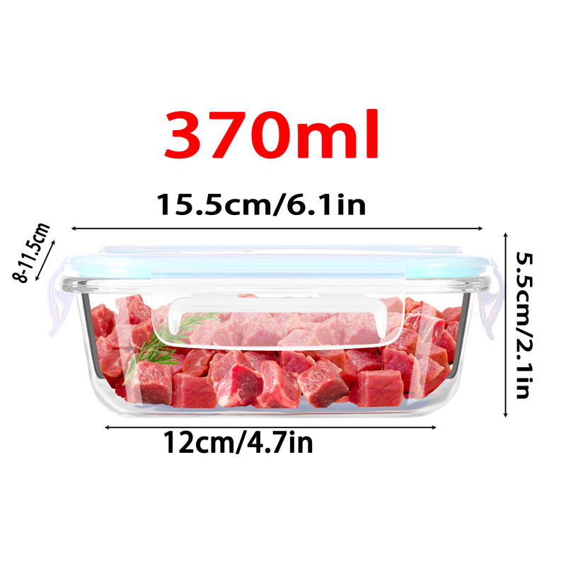 Stačiakampė stiklinė pietų dėžutė su ventiliacijos anga ir sandariu dangčiu, tinkama mikrobangų krosnyje