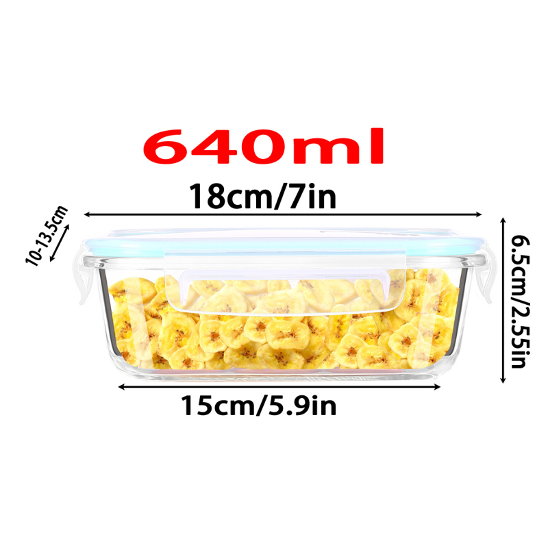 Stačiakampė stiklinė pietų dėžutė su ventiliacijos anga ir sandariu dangčiu, tinkama mikrobangų krosnyje