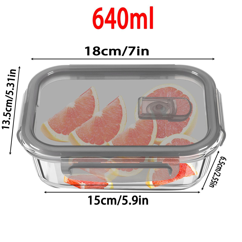 Stačiakampė stiklinė pietų dėžutė su ventiliacijos anga ir sandariu dangčiu, tinkama mikrobangų krosnyje
