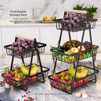 Trojposchodový stojan na ovocie a zeleninu z karbónovej ocele – moderný minimalistický dizajn pre ovocie, zeleninu a ďalšie (Pôvod: Guangdong, uvedený v roku 2024)