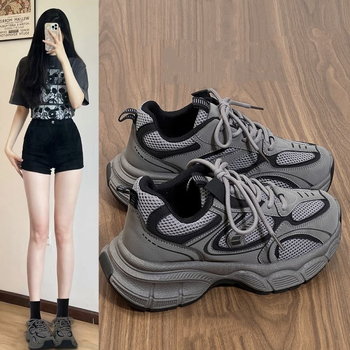 Női dad shoes - PU felső rész, kerek orr, középmagas sarok 3–5 cm, magas szár 3–7 cm, fűzővel záródik