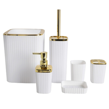 Sada na čistenie kúpeľne s elektroplatinovým povrchom — toaletná kefa s jemnými štetinami, mydlová miska, hydraulická šálka; Materiál: PP