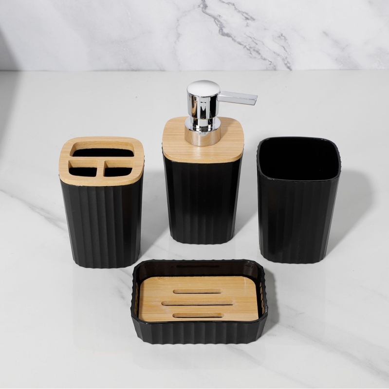 Sada na čistenie kúpeľne s elektroplatinovým povrchom — toaletná kefa s jemnými štetinami, mydlová miska, hydraulická šálka; Materiál: PP