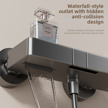 Sprchový set so skrytým inštalovaním, štvorcový dizajn, Space hliník, model 26562; moderný minimalistický štýl, anodizovaný povrch, masážna funkcia a regulácia teploty