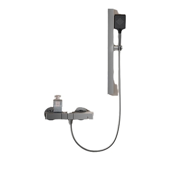 Sprchový set so skrytým inštalovaním, štvorcový dizajn, Space hliník, model 26562; moderný minimalistický štýl, anodizovaný povrch, masážna funkcia a regulácia teploty