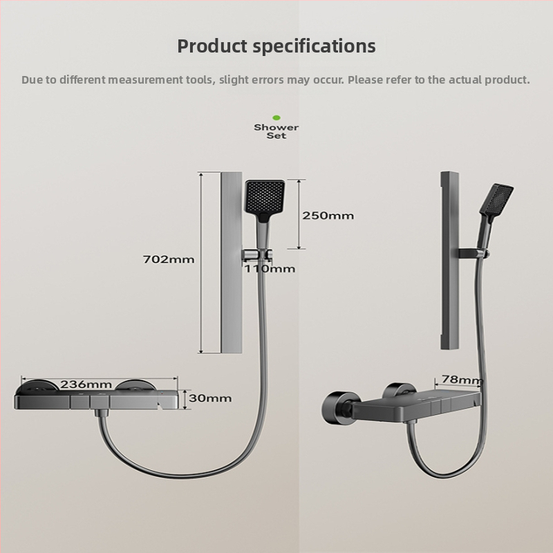 Sprchový set so skrytým inštalovaním, štvorcový dizajn, Space hliník, model 26562; moderný minimalistický štýl, anodizovaný povrch, masážna funkcia a regulácia teploty