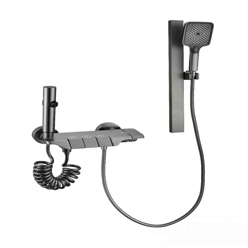 Sprchový set so skrytým inštalovaním, štvorcový dizajn, Space hliník, model 26562; moderný minimalistický štýl, anodizovaný povrch, masážna funkcia a regulácia teploty