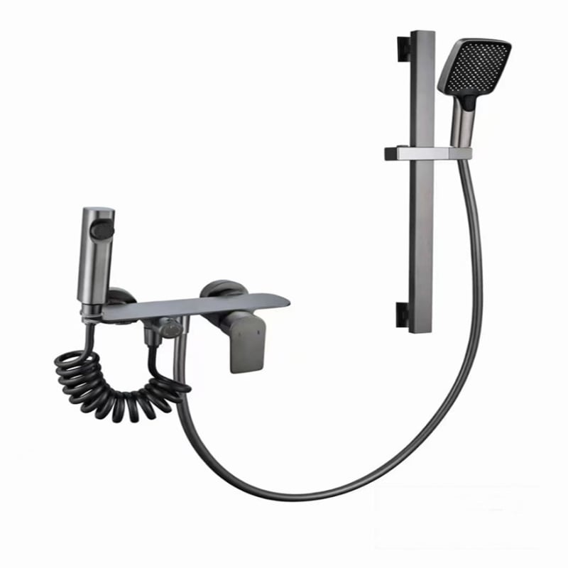 Sprchový set so skrytým inštalovaním, štvorcový dizajn, Space hliník, model 26562; moderný minimalistický štýl, anodizovaný povrch, masážna funkcia a regulácia teploty