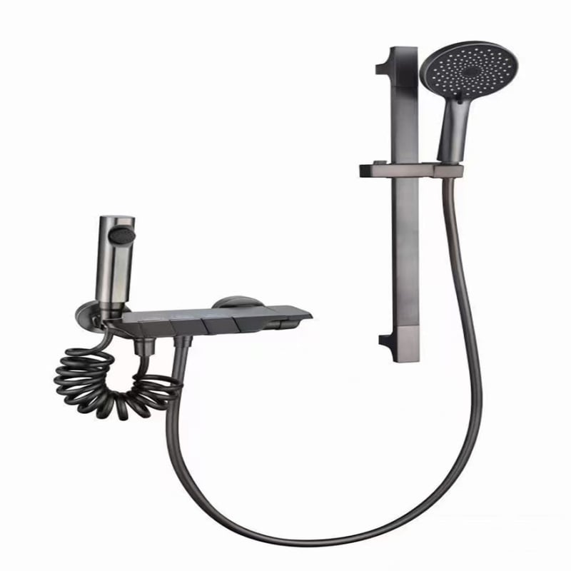 Sprchový set so skrytým inštalovaním, štvorcový dizajn, Space hliník, model 26562; moderný minimalistický štýl, anodizovaný povrch, masážna funkcia a regulácia teploty