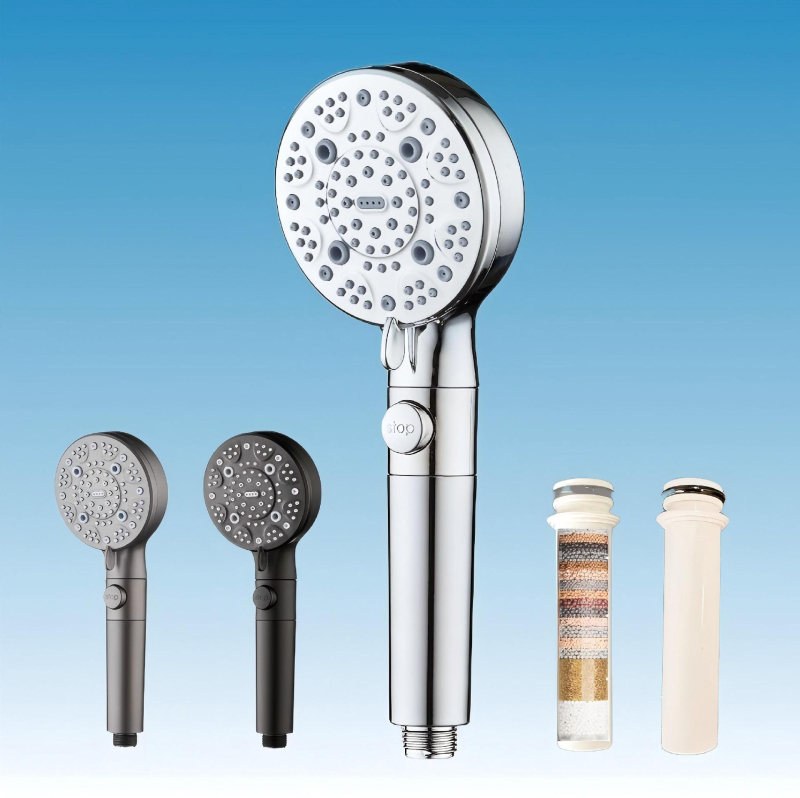 Prenosná sprchová hlavica z ABS, model C-2501, skrutkovacie upevnenie, okrúhly dizajn, moderný minimalistický štýl; funkcie: postrek, masáž, bublinky, dážď; prispôsobenie k dispozícii