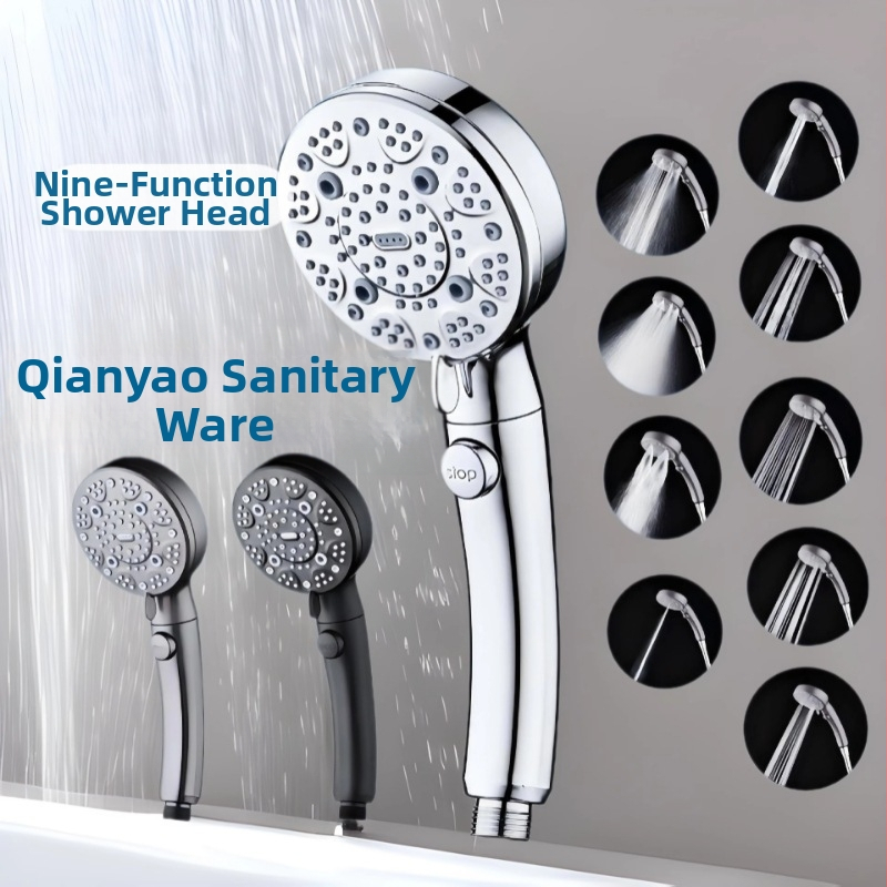 Prenosná sprchová hlavica z ABS, model C-2501, skrutkovacie upevnenie, okrúhly dizajn, moderný minimalistický štýl; funkcie: postrek, masáž, bublinky, dážď; prispôsobenie k dispozícii