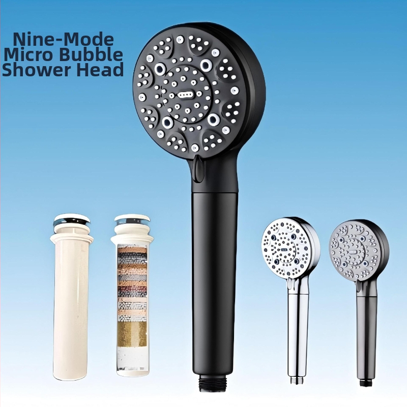 Kaasaskantav ABS duššipea, mudel C-2501, keermestus ühendus, ümmargune disain, kaasaegne minimalistlik stiil; funktsioonid: pihustus, massaaž, mullid, sajus; kohandamine saadaval