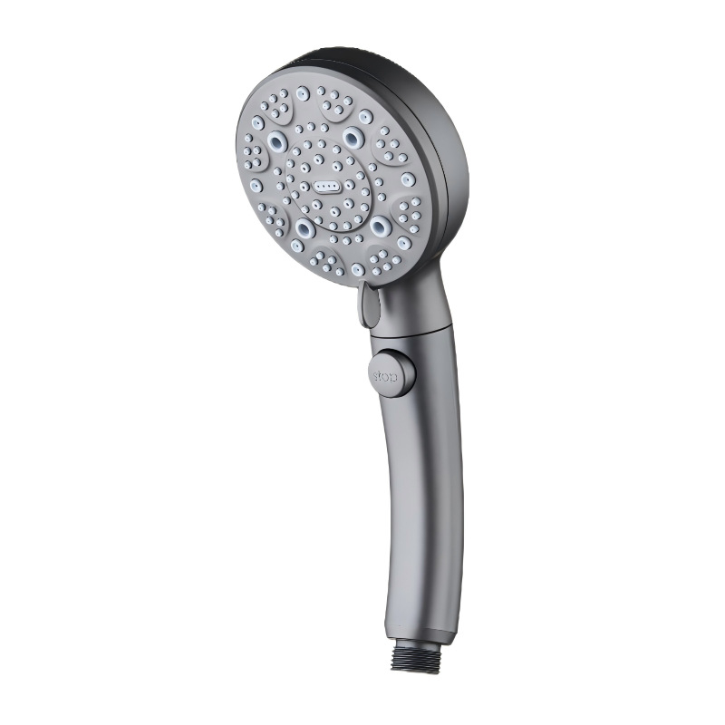 Prenosná sprchová hlavica z ABS, model C-2501, skrutkovacie upevnenie, okrúhly dizajn, moderný minimalistický štýl; funkcie: postrek, masáž, bublinky, dážď; prispôsobenie k dispozícii