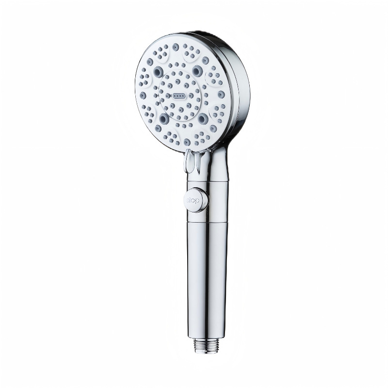 Prenosná sprchová hlavica z ABS, model C-2501, skrutkovacie upevnenie, okrúhly dizajn, moderný minimalistický štýl; funkcie: postrek, masáž, bublinky, dážď; prispôsobenie k dispozícii