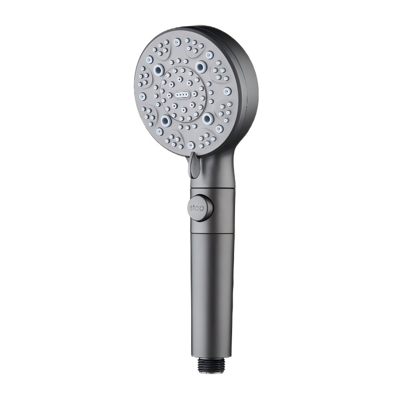 Prenosná sprchová hlavica z ABS, model C-2501, skrutkovacie upevnenie, okrúhly dizajn, moderný minimalistický štýl; funkcie: postrek, masáž, bublinky, dážď; prispôsobenie k dispozícii