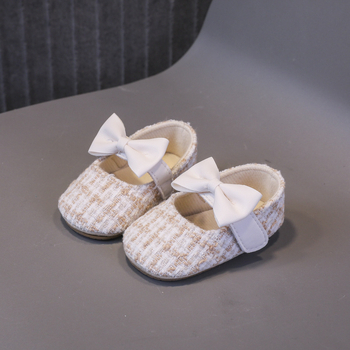 Cipele za bebe 12–36 mjeseci, laneni gornji dio, Velcro zatvarač, mašna, prozračne, protuklizne potplata