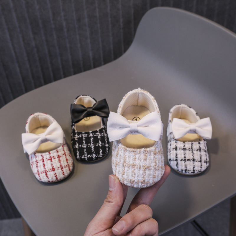 Cipele za bebe 12–36 mjeseci, laneni gornji dio, Velcro zatvarač, mašna, prozračne, protuklizne potplata