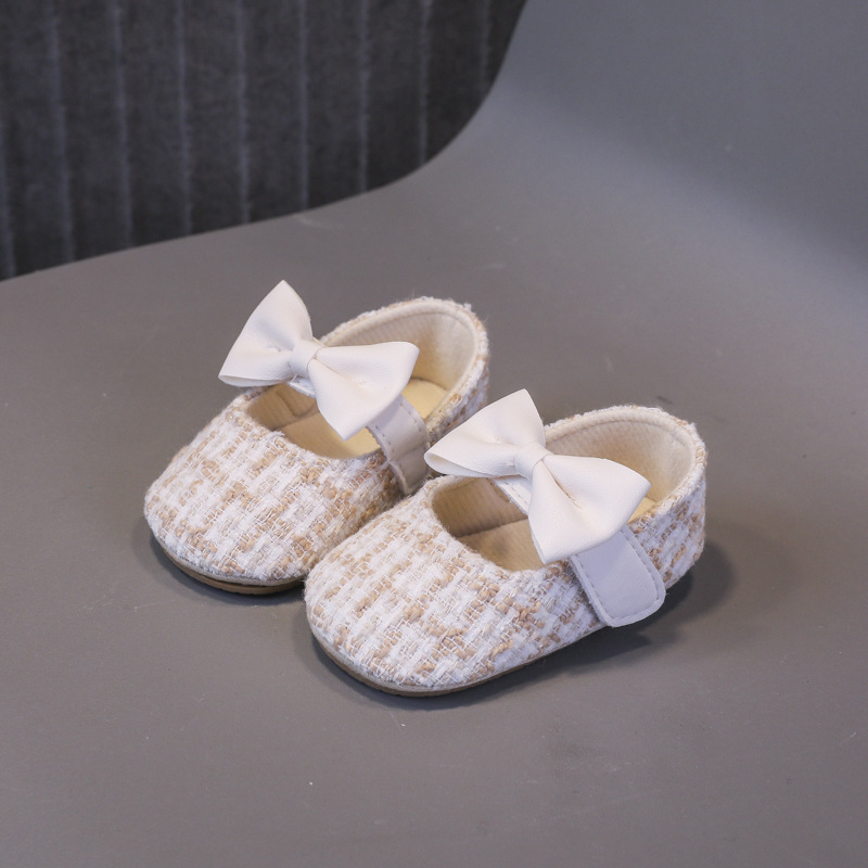 Cipele za bebe 12–36 mjeseci, laneni gornji dio, Velcro zatvarač, mašna, prozračne, protuklizne potplata