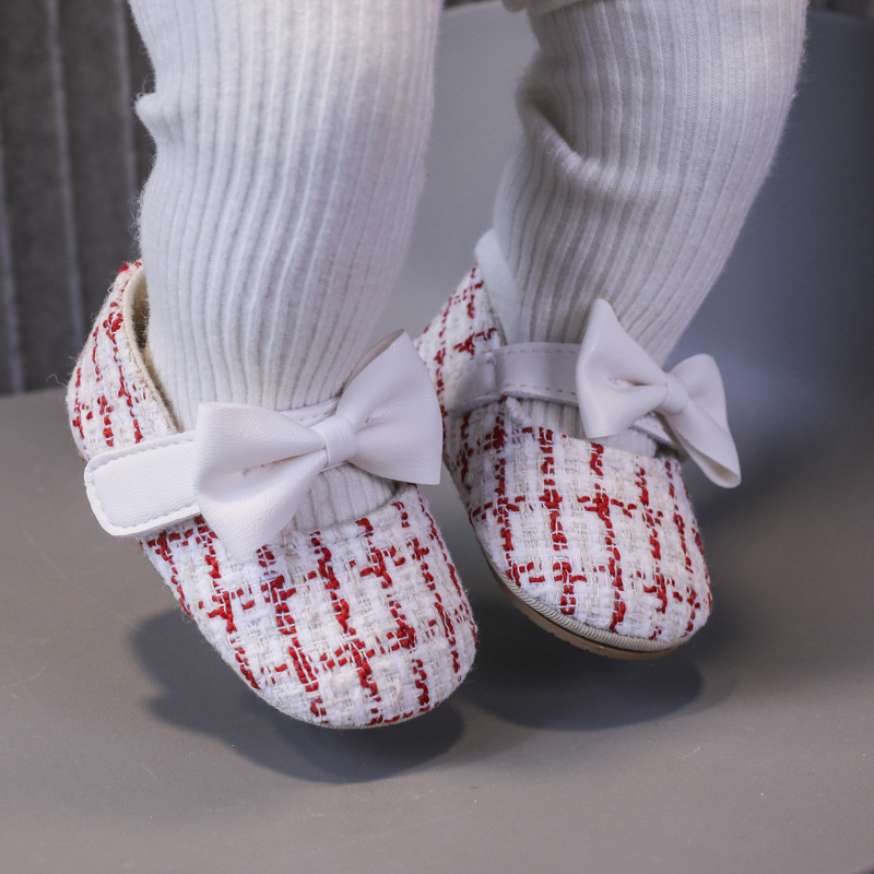 Cipele za bebe 12–36 mjeseci, laneni gornji dio, Velcro zatvarač, mašna, prozračne, protuklizne potplata