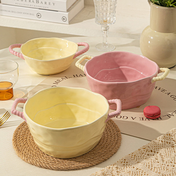 Porcelánová misa s lyžičkou a otočným držadlom, miska na polievku s dvomi uchami, jednoduchý kvetinový vzor, séria Princezná