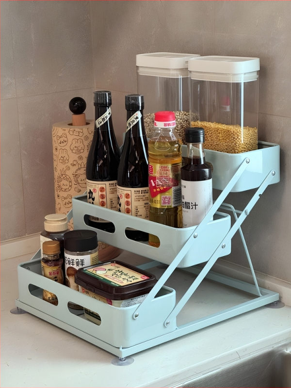 Kuchynský stenový viacposchodový regál na skladovanie, nastaviteľná výška, uloženie korenín