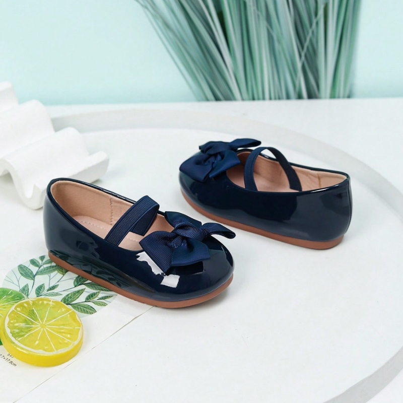 Pantofi pentru fetițe din piele patentată, închidere Velcro, talpă din cauciuc, talpă joasă, respirabili, antiaderență, durabili