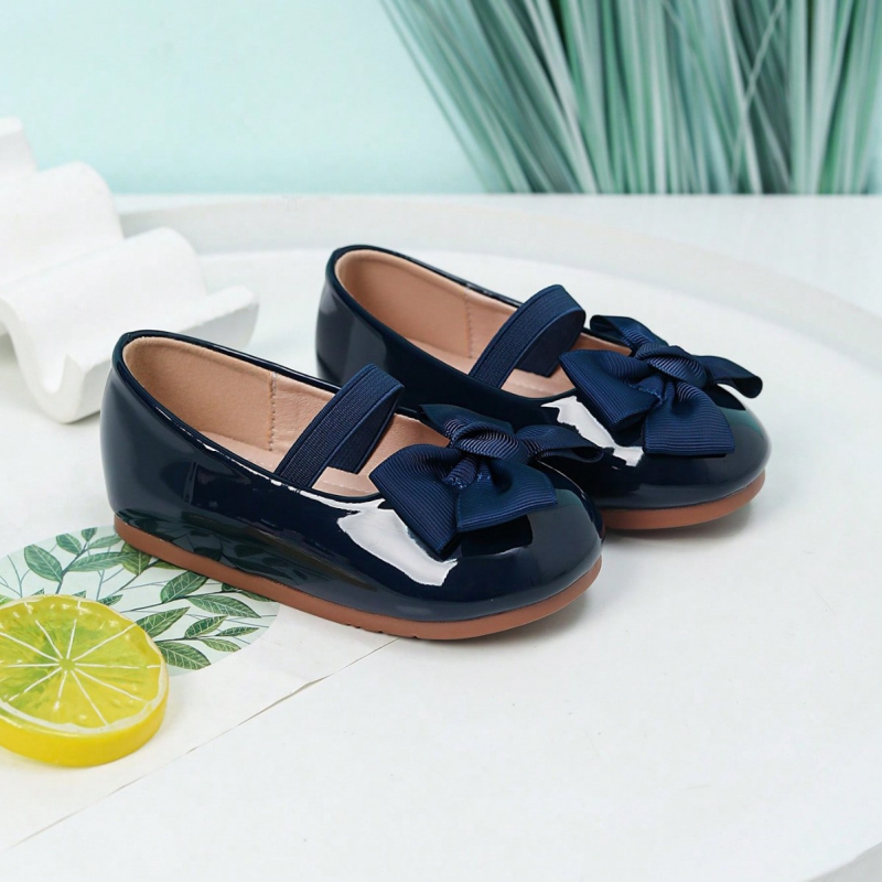 Pantofi pentru fetițe din piele patentată, închidere Velcro, talpă din cauciuc, talpă joasă, respirabili, antiaderență, durabili