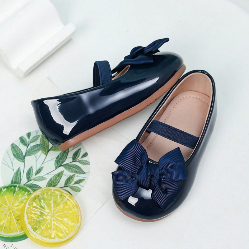 Pantofi pentru fetițe din piele patentată, închidere Velcro, talpă din cauciuc, talpă joasă, respirabili, antiaderență, durabili