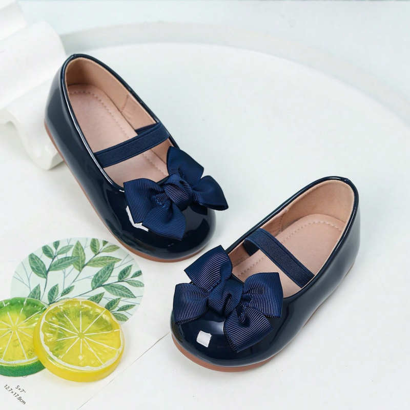 Pantofi pentru fetițe din piele patentată, închidere Velcro, talpă din cauciuc, talpă joasă, respirabili, antiaderență, durabili