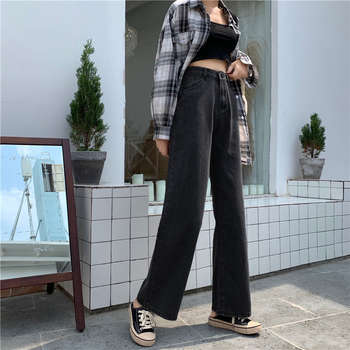 Traperice visokog struka, denim, pamuk 70-80%, široke nogavice, korejski stil, jesen 2022
