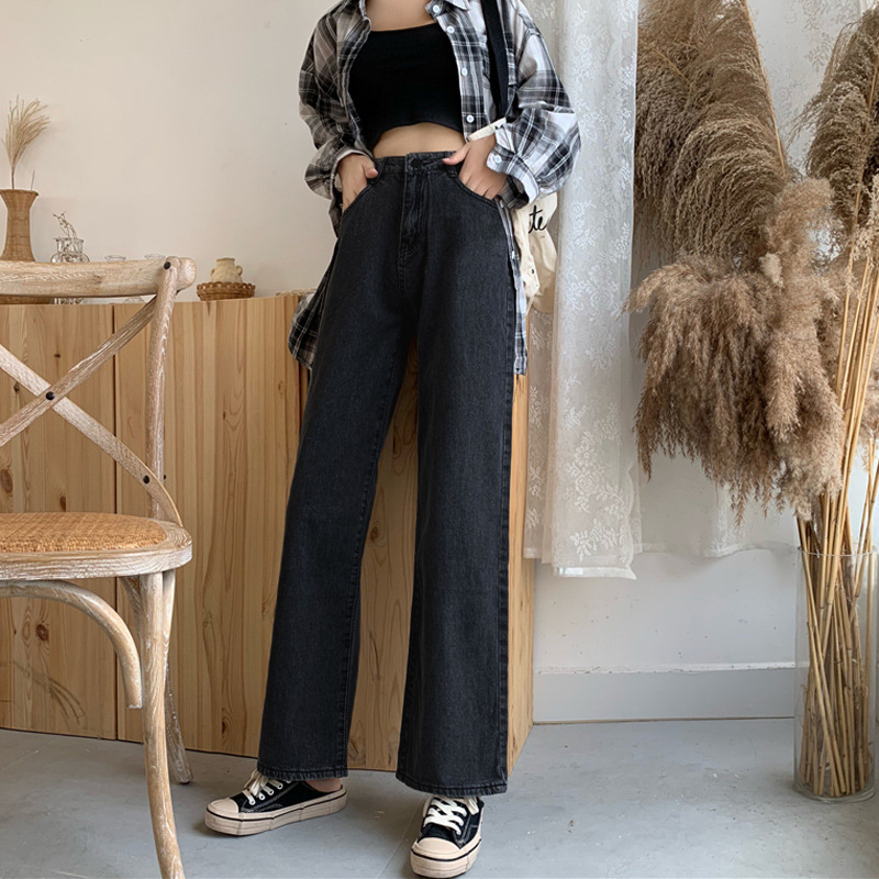 Traperice visokog struka, denim, pamuk 70-80%, široke nogavice, korejski stil, jesen 2022