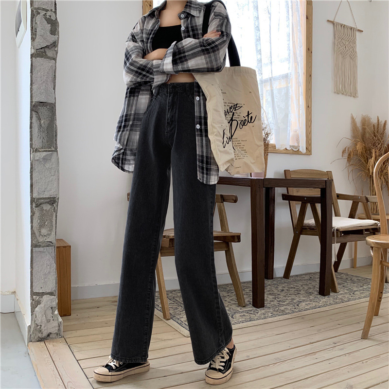 Traperice visokog struka, denim, pamuk 70-80%, široke nogavice, korejski stil, jesen 2022