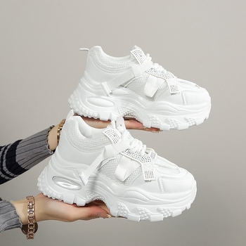 Moteriški sportiniai bateliai su didinamu aukščiu – PU + tinklinas viršus, apvali nosis, plokščias padas, raišteliai