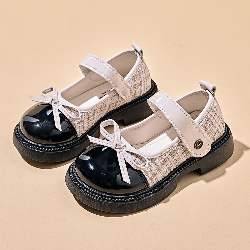 Mergaitei skirti korejiško stiliaus dirbtinės odos bateliai, dryžuotas dizainas, keli dirželiai, kvadratinė nosis, Velcro užsegimas, plokščias kulnas, guminė danga