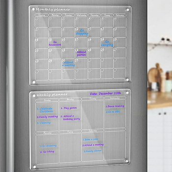 Priehľadná akrylová tabuľa na písanie s týždenným rozvrhom, magnetická poznámková tabuľka k chladničke, možnosť prispôsobenia (Materiál: syntetická živica; Rozmery: 400×300×2.5/2.8 mm; Štýl: moderný)