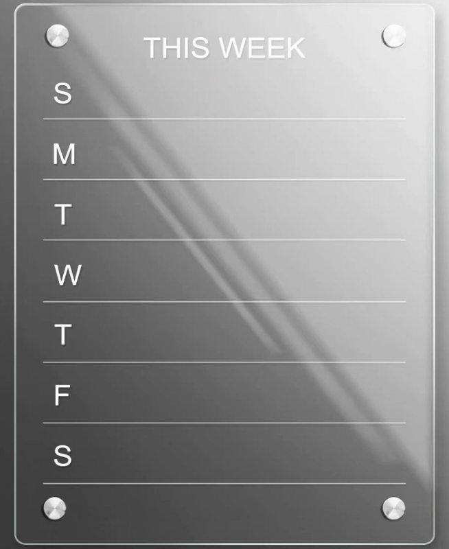Priehľadná akrylová tabuľa na písanie s týždenným rozvrhom, magnetická poznámková tabuľka k chladničke, možnosť prispôsobenia (Materiál: syntetická živica; Rozmery: 400×300×2.5/2.8 mm; Štýl: moderný)