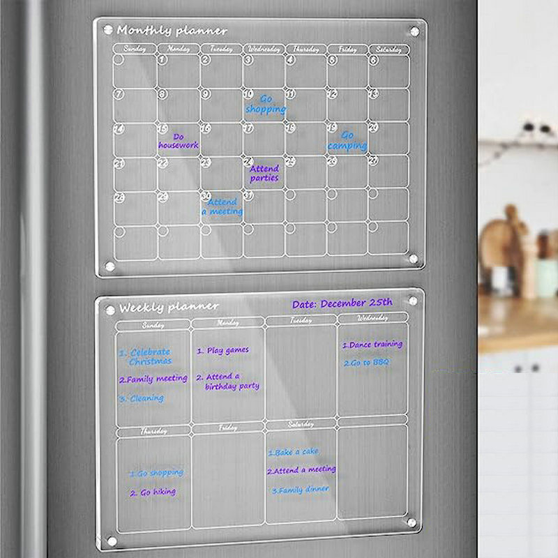 Priehľadná akrylová tabuľa na písanie s týždenným rozvrhom, magnetická poznámková tabuľka k chladničke, možnosť prispôsobenia (Materiál: syntetická živica; Rozmery: 400×300×2.5/2.8 mm; Štýl: moderný)