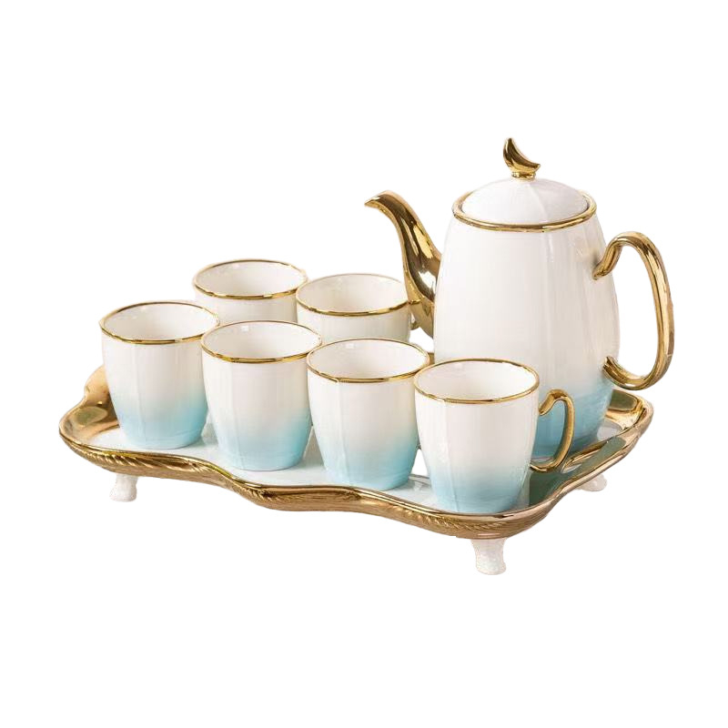 Keramický jedálenský set s kanvičkou, čajovou súpravou a šálkami na čaj, v štýle ľahký luxus