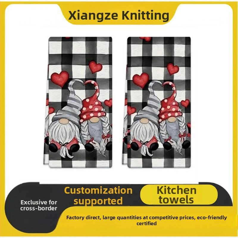 Kuchynská utierka s motívom zimných Vianoc: jedľa a snehuliak - Xiangze, ľan 150D, tlačená, 80-100 g