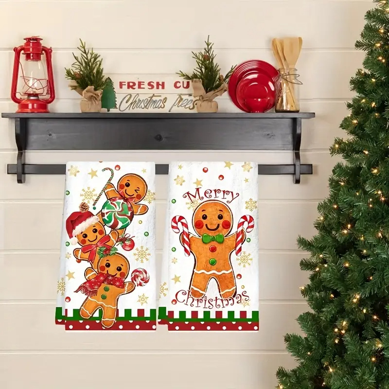 Кухненска кърпа с мотив елха и снежен човек - Xiangze, лен 150D, печатана, тегло 80-100g