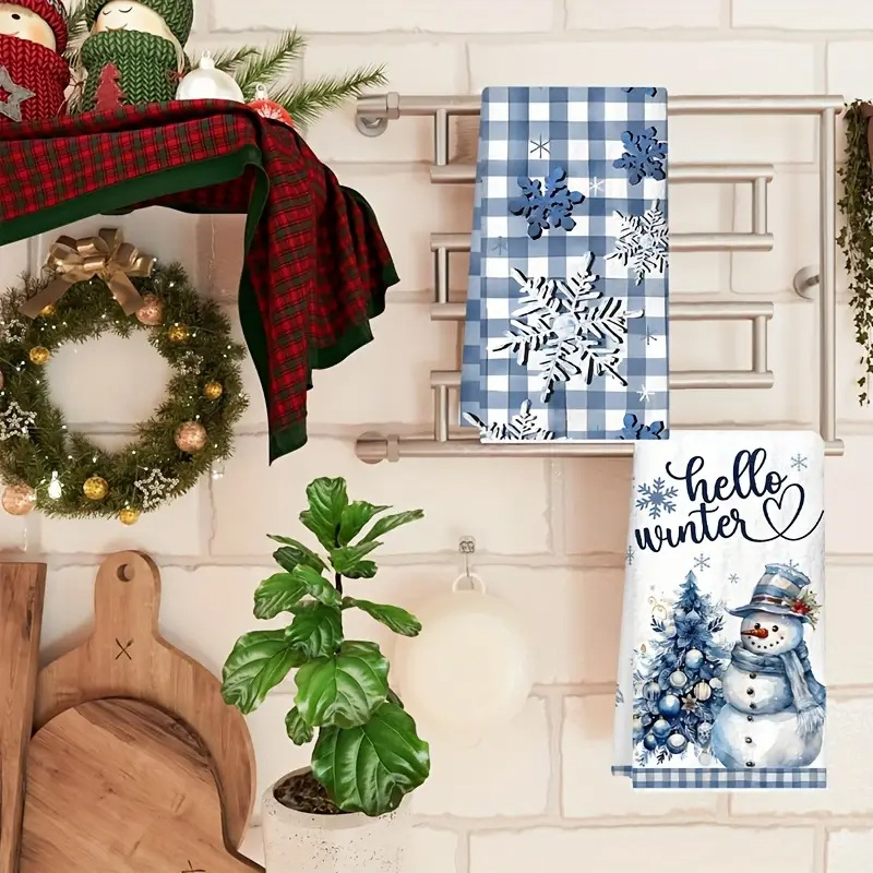 Кухненска кърпа с мотив елха и снежен човек - Xiangze, лен 150D, печатана, тегло 80-100g