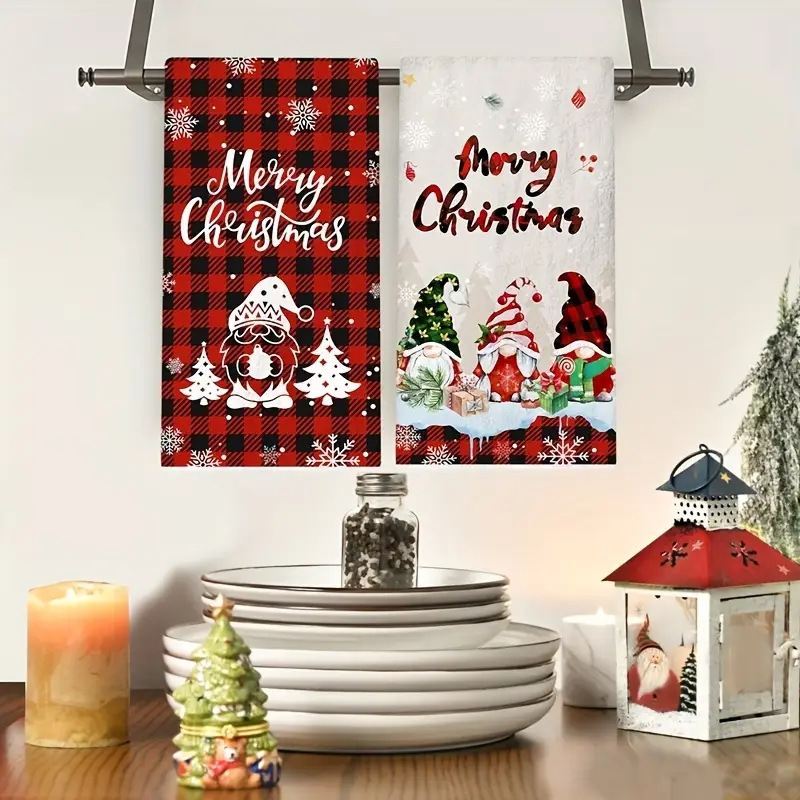 Кухненска кърпа с мотив елха и снежен човек - Xiangze, лен 150D, печатана, тегло 80-100g