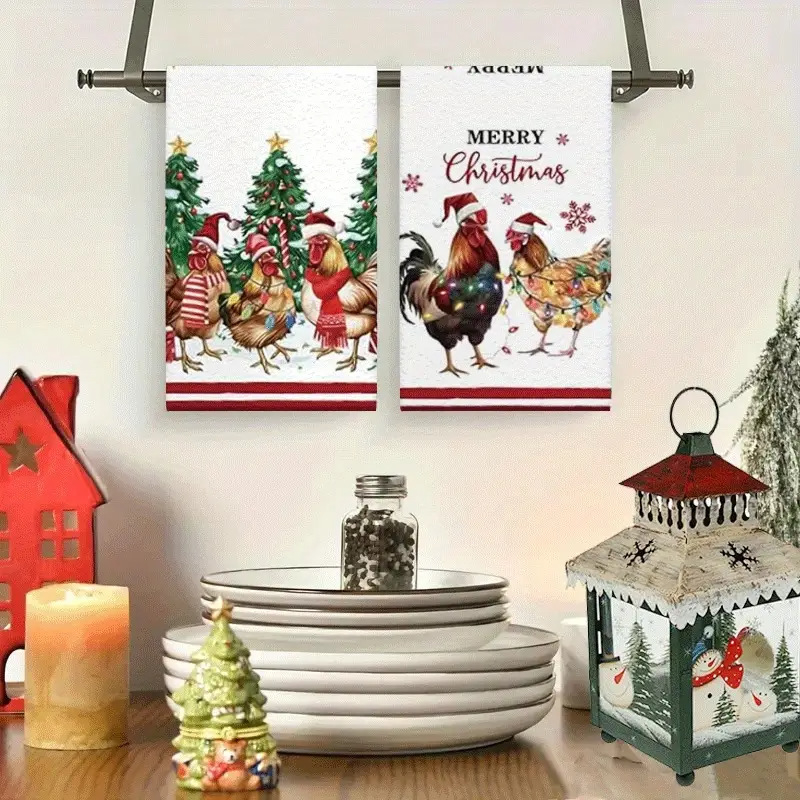 Кухненска кърпа с мотив елха и снежен човек - Xiangze, лен 150D, печатана, тегло 80-100g