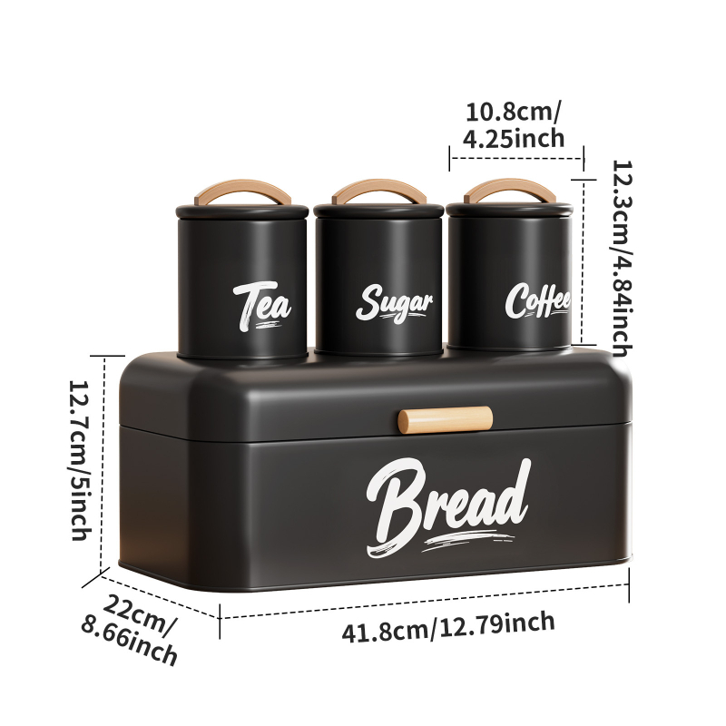 Box na skladovanie chleba so uzavretým viečkom, Kovovo umelecké prvky + drevo, Moderný minimalistický štýl, Personalizácia k dispozícii, Tlač loga povolená, Viacúčelové skladovanie