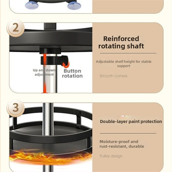 360° otáčavý okrúhly regál na koreniny, plastová konštrukcia, montáž bez vŕtania, odnímateľná polica na skladovanie